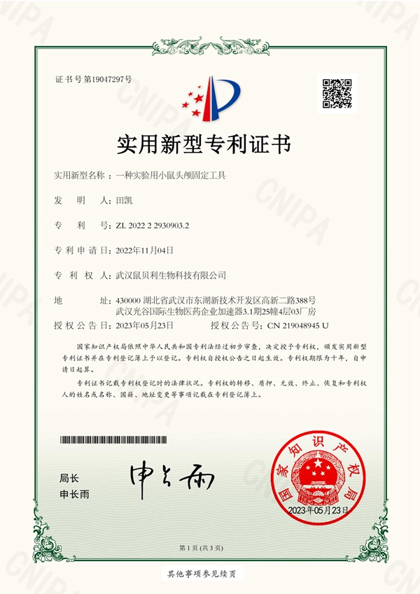 一种实验用小鼠头颅固定工具
